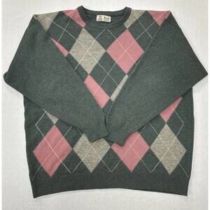Pringle of Scotland 100% Lambs Wool Argyle Sweater Mens XL Scotland Vintage Golf